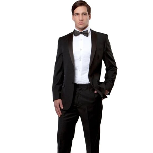 Mens Modern Fit 2 Button Notch Wool Tuxedo in Black - Picture 1 of 3